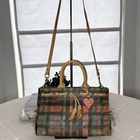 VINTAGE Dooney & Bourke Hand Bag Plaid Double Handle Purse Heart Limited Edition - Picture 3 of 17